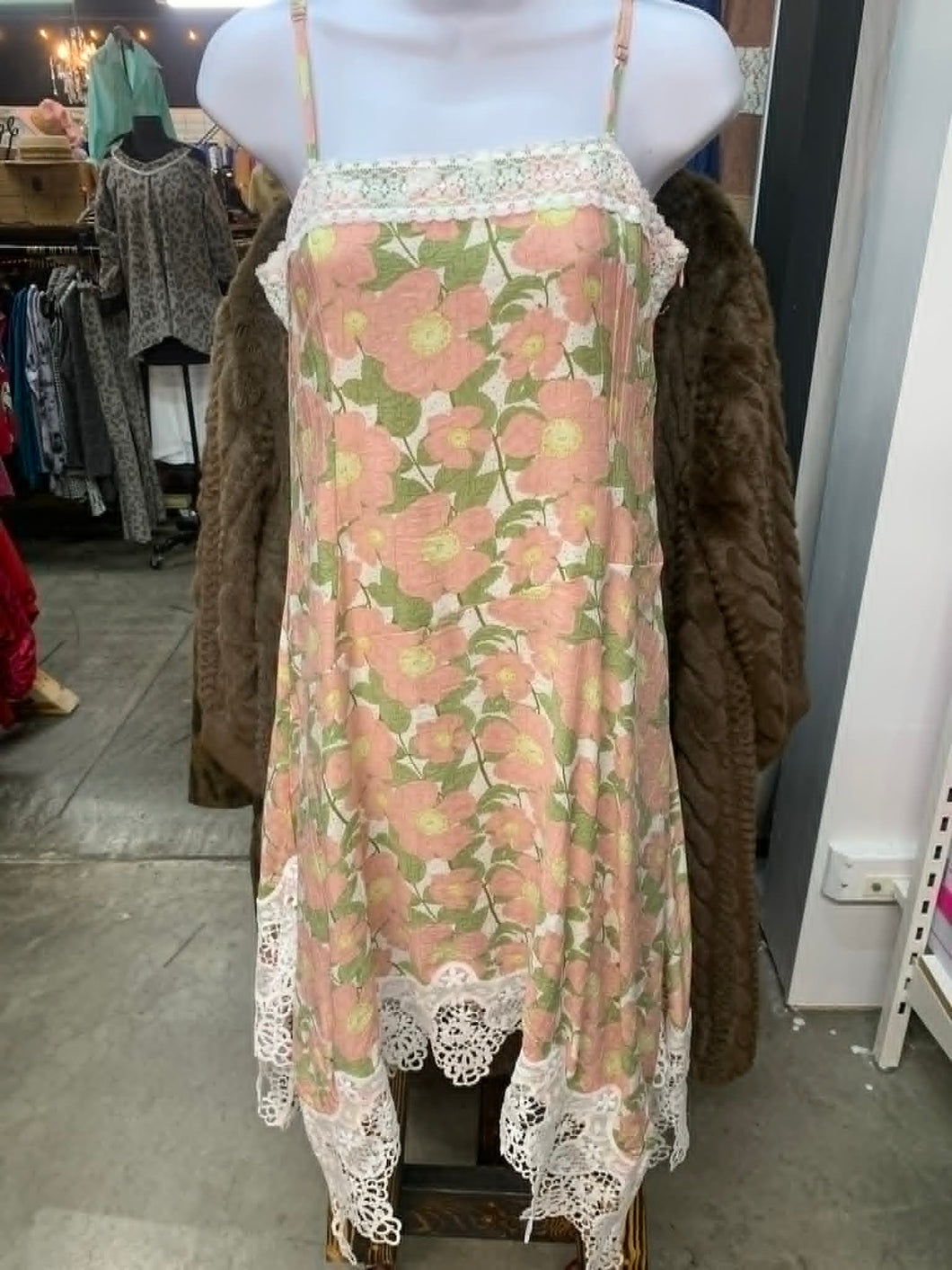 J.NNA - Floral Print Lace Trim Midi Dress