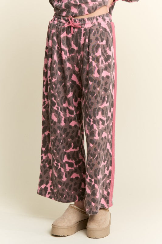 Leopard Print Solid Stripe Wide Leg Bottoms