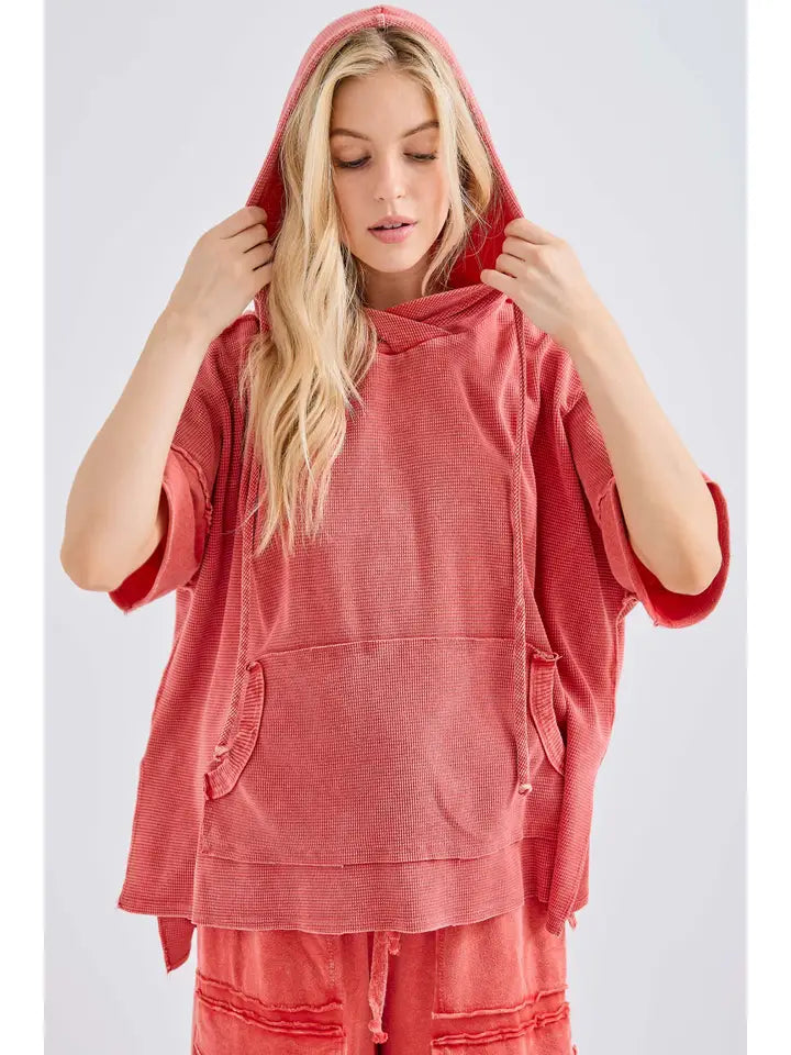 J. Her - Mineral wash Thermal Waffle Spring Hoodie