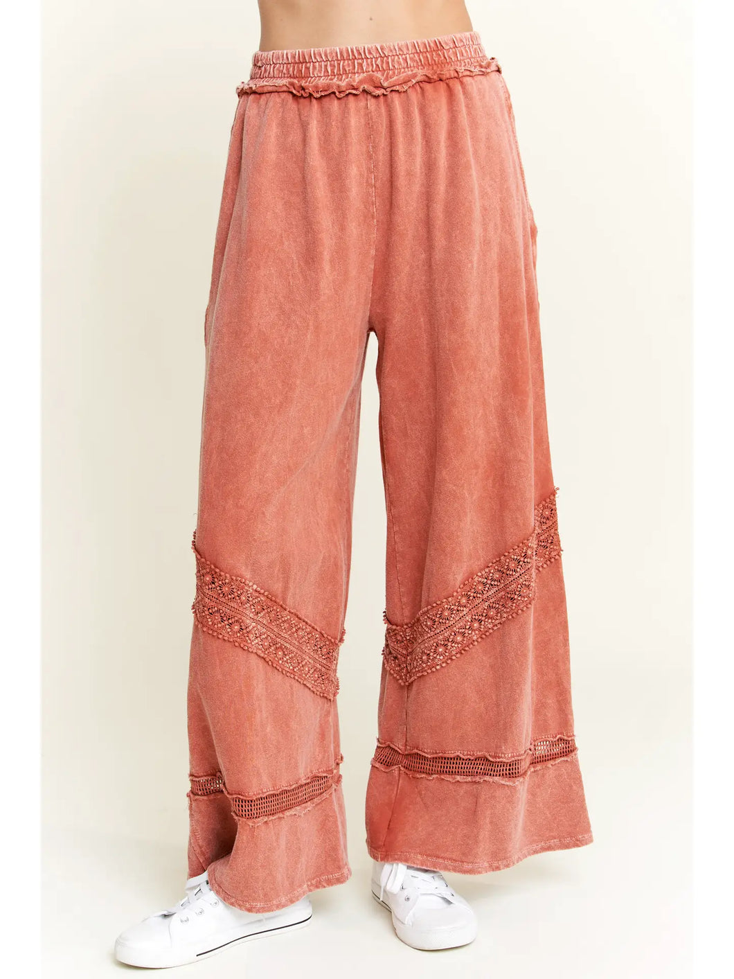 J. Her - Mineral Wash Wide leg Pants with Trims