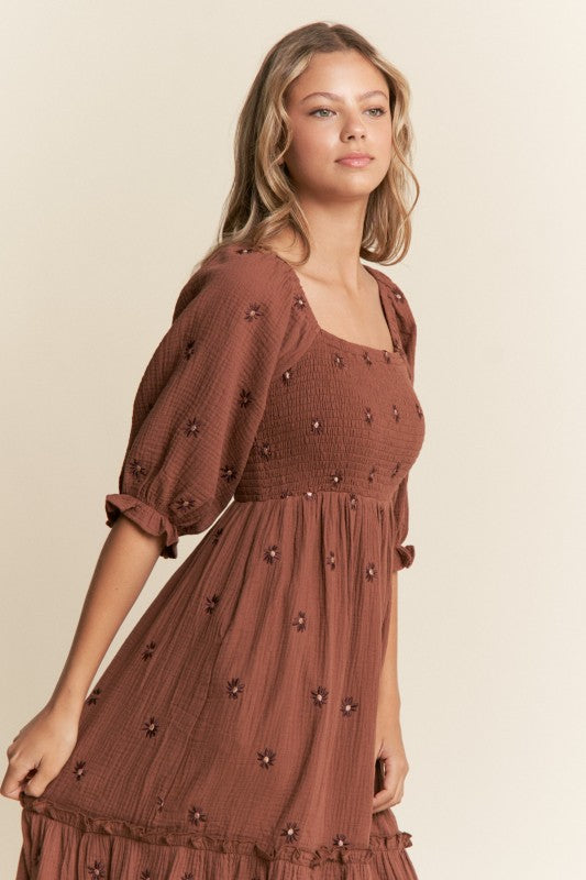 Floral Embroidered Tiered Maxi Dress