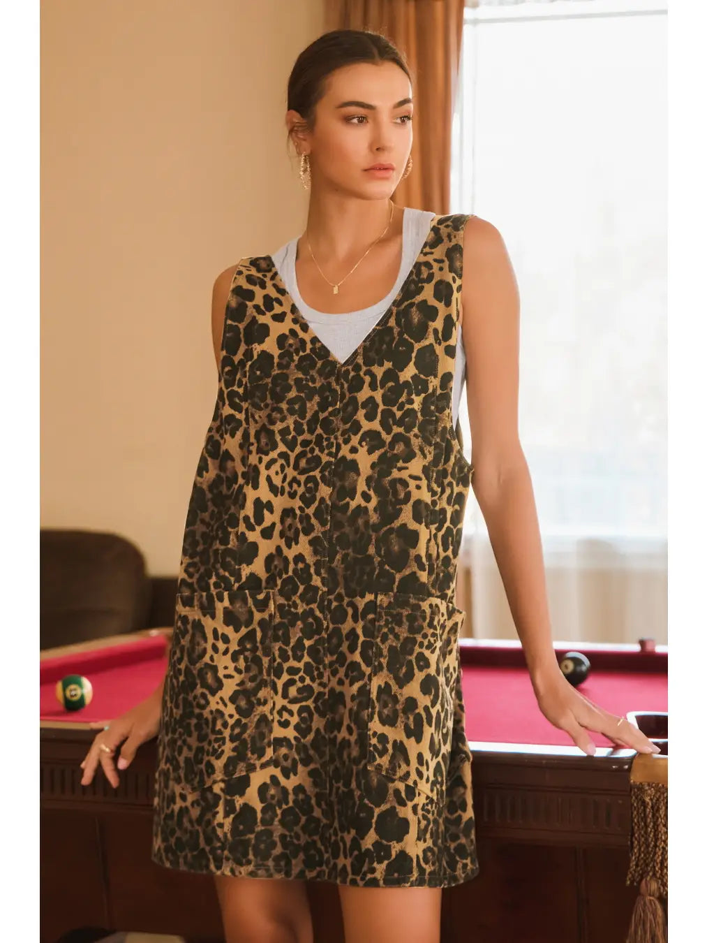Plus Washed Leopard Printed Overall Mini Dress