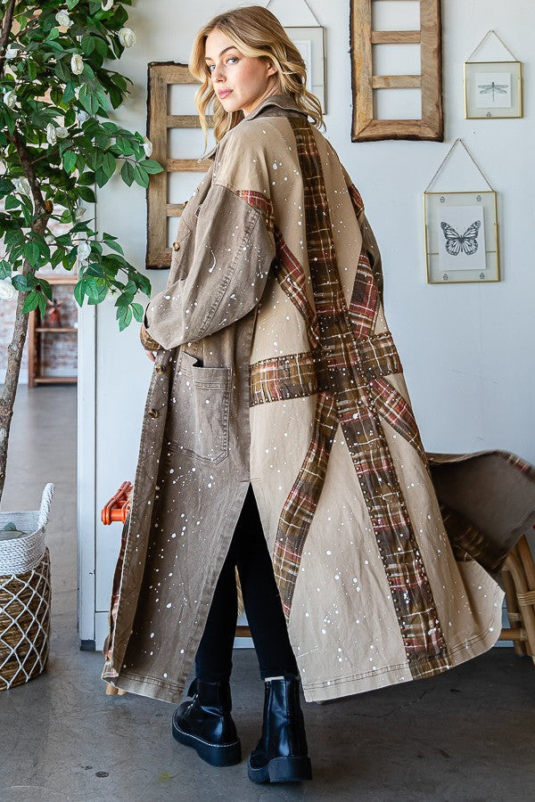 Oli & Hali - Washed Studded Detail Patchwork Back Long Jacket