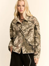 Load image into Gallery viewer, Davi &amp; Dani - Studded Forest Camo Frayed Hem Jacket
