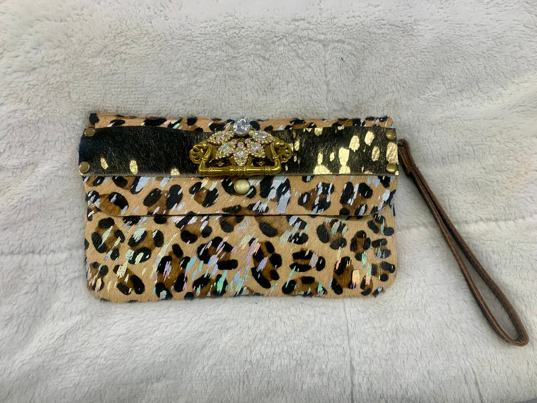 A Rare Bird - Clutch Crossbody- Leopard and Gold