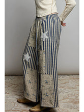 Load image into Gallery viewer, Pol -  Blue Striped Lace Star Patchwork Quilted Pants
