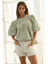 Load image into Gallery viewer, Oddi - Embroidered Babydoll Blouse - Sage Mint
