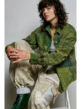 Load image into Gallery viewer, Pol - Green Vintage Wash Plaid Lace Patchwork Long Sleeve Shirt Top

