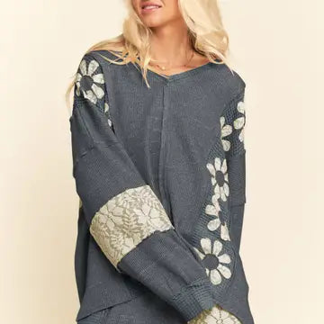 Davi & Dani - Milli  Mix Matched Flower Patch  Top - Blue