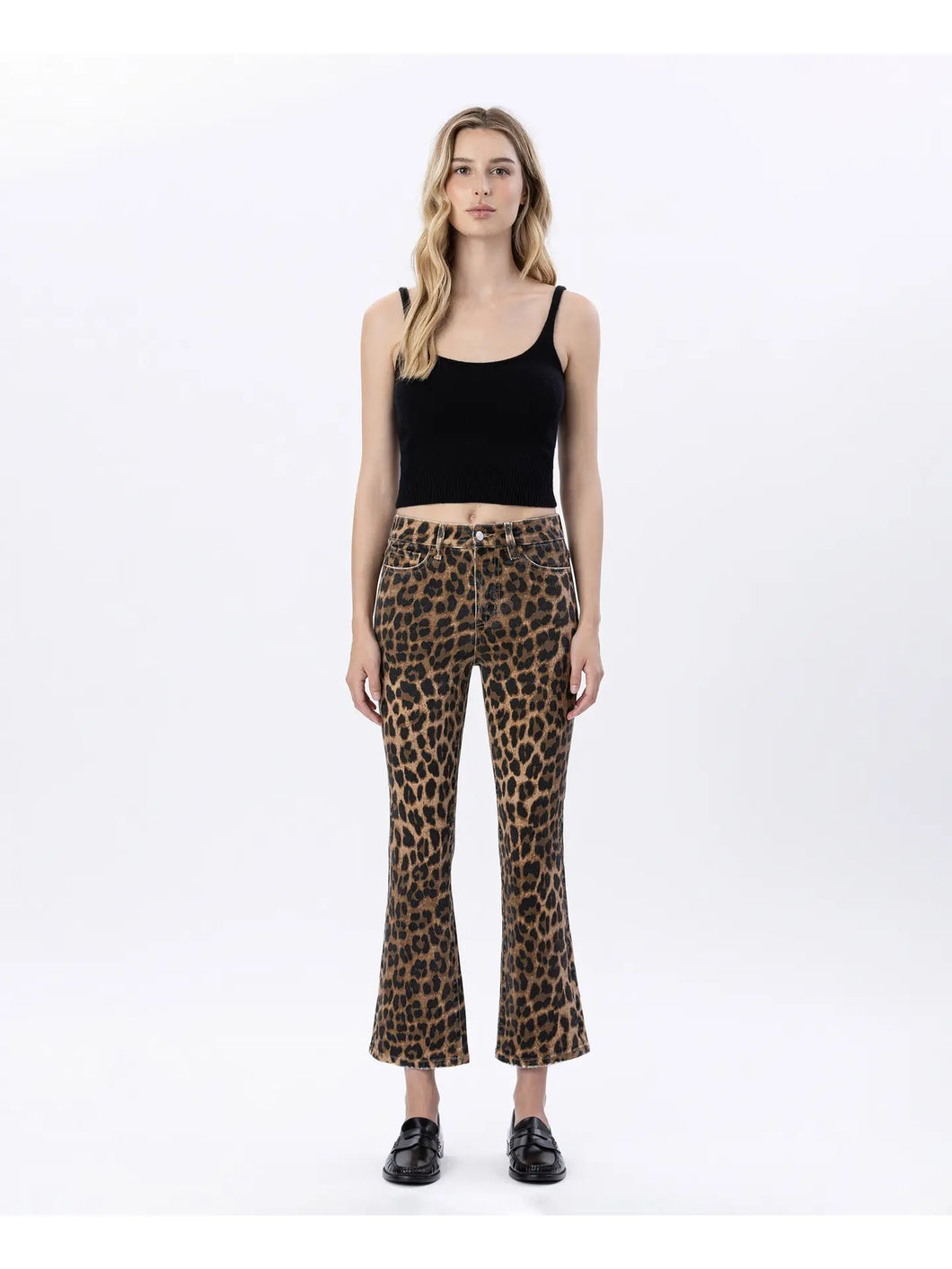 Vervet - High Rise Leopard Print Kick Flare Jeans