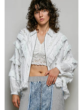 Load image into Gallery viewer, Pol - Feminine Eyelet Ruffle Floral Trim Lace Zip Front Jacket
