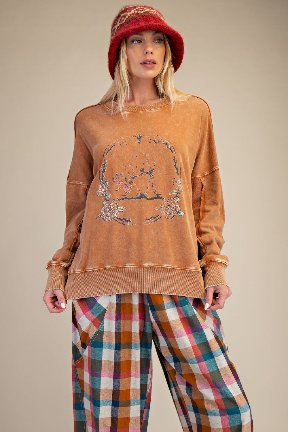 Easel - Puppy Graphic Washed Terry Pullover