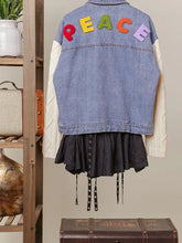 Load image into Gallery viewer, Cable Knit Sleeve Denim Jacket with Patchwork
