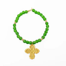 Load image into Gallery viewer, Hidden Truth Jewelry - 18 inch Green African Glass with Susie Cross Necklace

