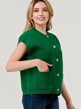 Load image into Gallery viewer, Pixi + Ivy - Green Maeve Button Down Sweater Vest Cardigan Top
