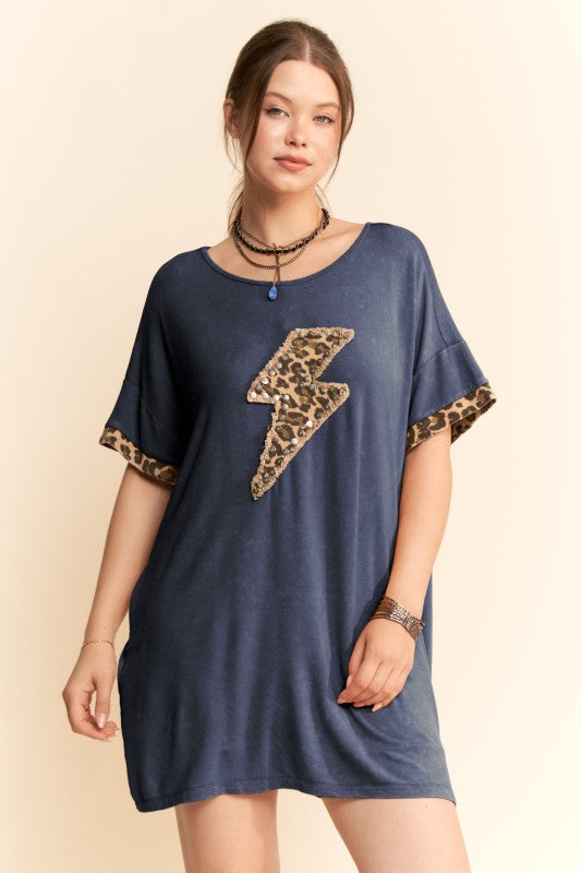 Leopard Lightning Bolt T-shirt Dress