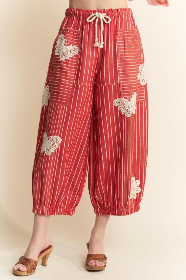 Lightweight Soft Denim Strip Wide Barrel Pants