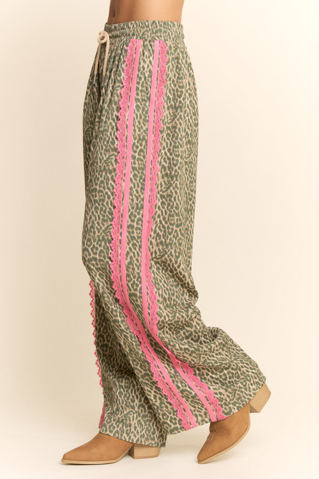 Davi & Dani - Lace And Sporty Ribbon Stripes Pair Of Pants