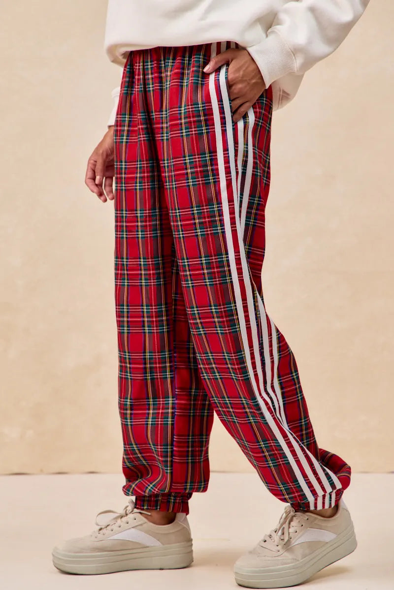 Bibi - SIDE LINES CHRISTMAS PLAID TRACK PANTS AntiSnag Zippers