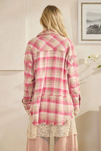Load image into Gallery viewer, Oli &amp; Hali -  WASHED PLAIDS AND EMBROIDERED MESH MIX SHACKETS PINK
