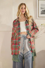 Load image into Gallery viewer, Oli &amp; Hali -  WASHED PLAIDS AND EMBROIDERED MESH MIX SHACKETS RED GREEN
