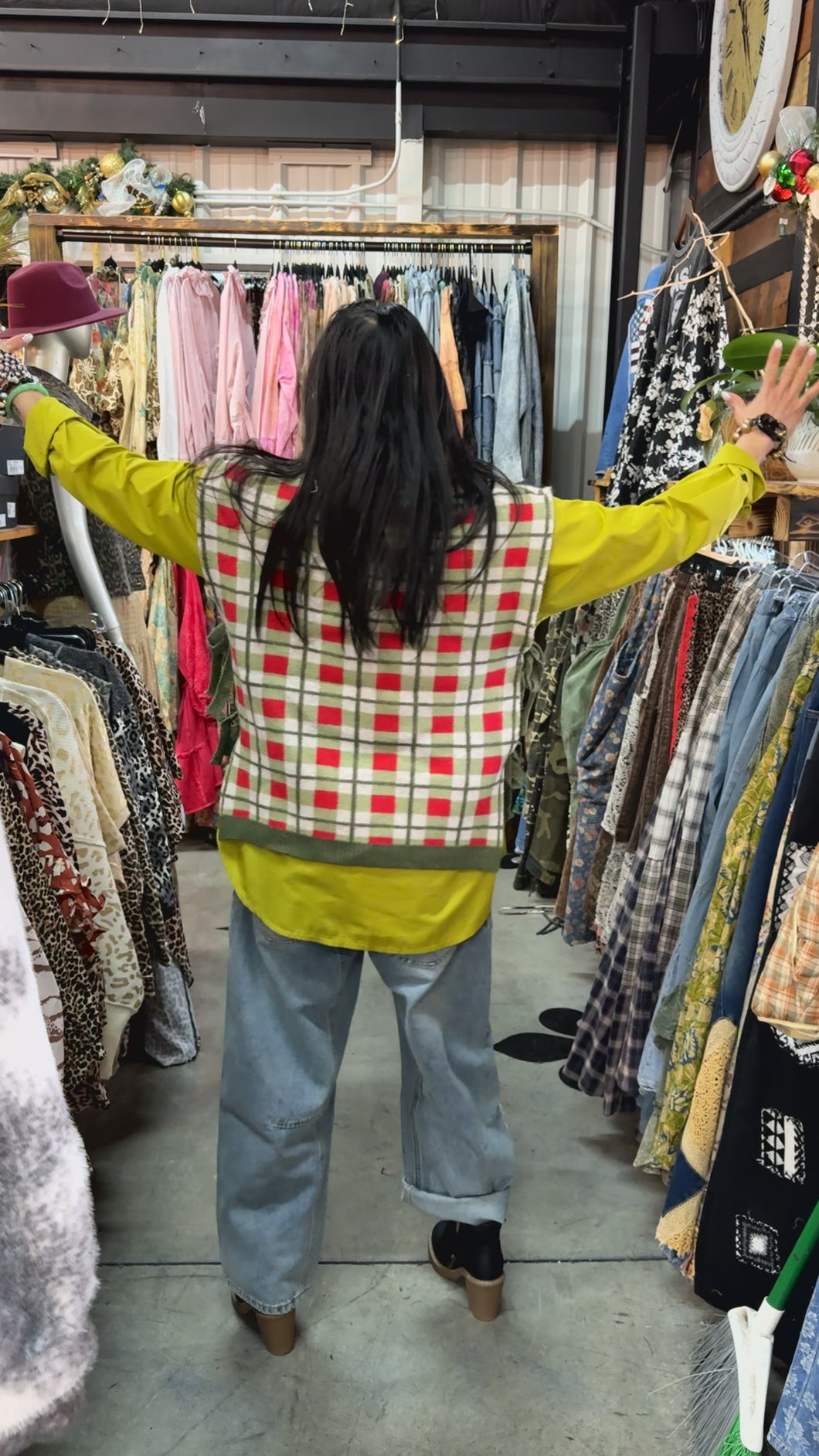 BiBi - Christmas Plaid Pattern Side Tied Sweater Vest