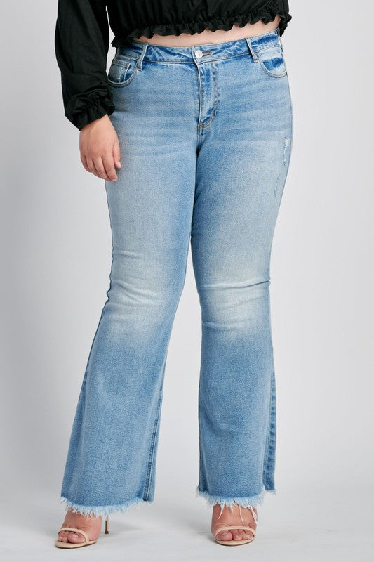 Cello Mid Rise Frayed Hem Super Flare