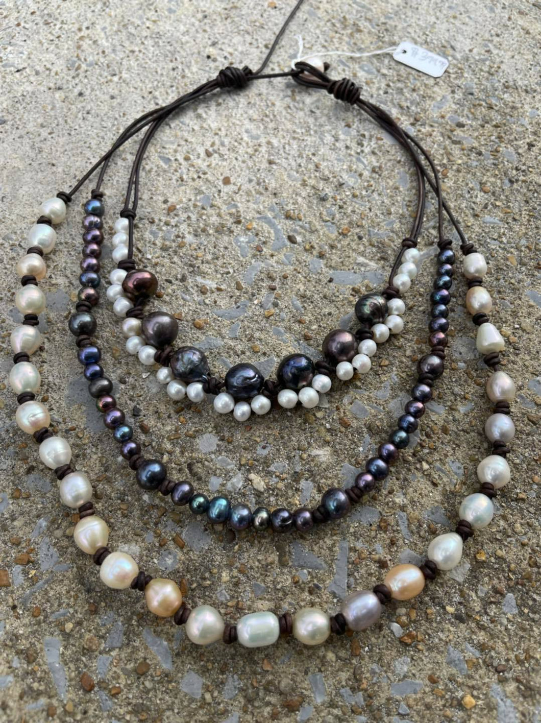 HC Three Strand Tahitian and Freshwater Pearls
