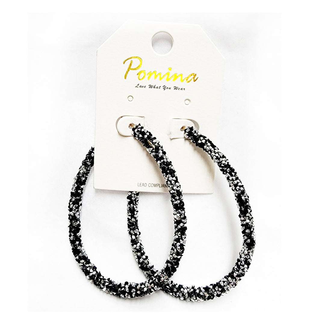 Teardrop Hoop Rhinestone Earrings - Post