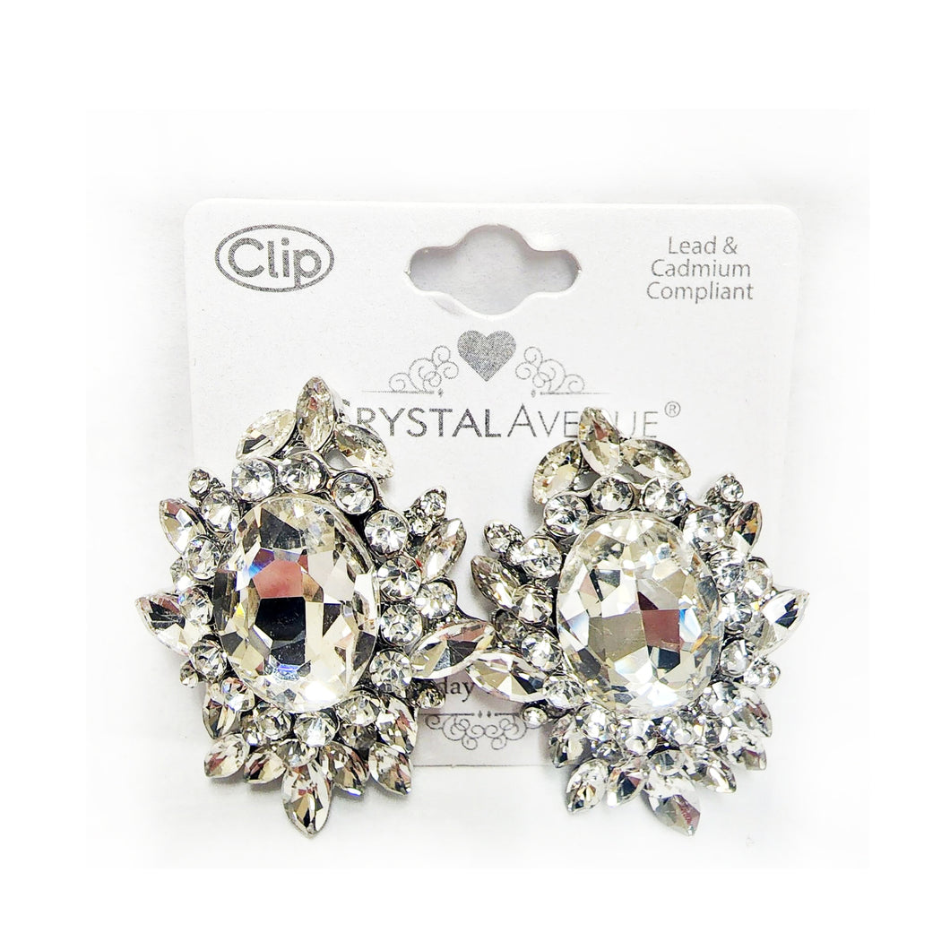 Crystal Avenue Cluster Rhinestone Earrings - Clip