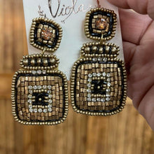 Load image into Gallery viewer, Viola Beaded  Chanel Square Earrings - Post
