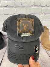 Load image into Gallery viewer, HC  Repurposed LV Brown Cowhide Messy-Bun Hat

