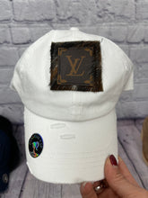 Load image into Gallery viewer, HC  Repurposed LV Brown Cowhide Messy-Bun Hat
