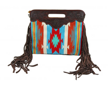 Load image into Gallery viewer, American Darling Saddle Blanket Red Floral Tooled Fringe Purse
